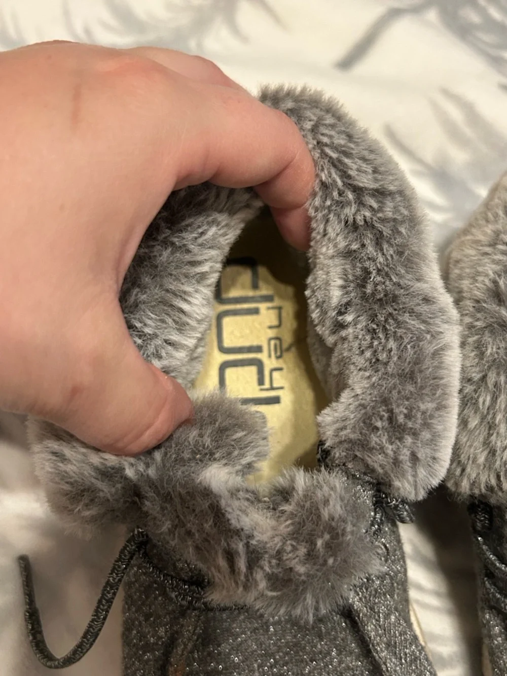 Hey Dude Youth Gray Faux-Fur Lined Slip-On Moccasins